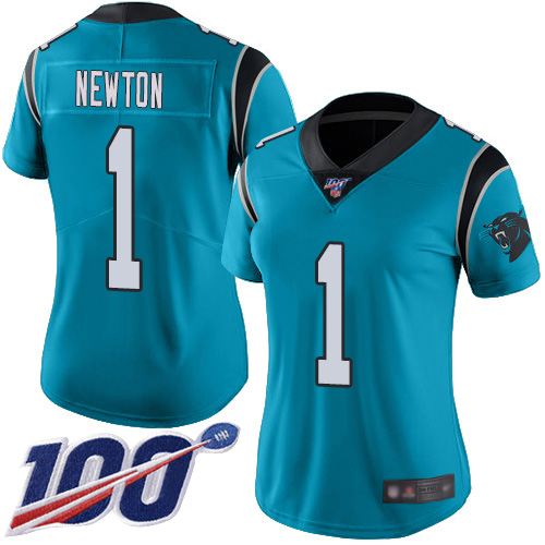 Carolina Panthers Limited Blue Women Cam Newton Jersey NFL Football #1 100th Season Rush Vapor Untouchable->women nfl jersey->Women Jersey